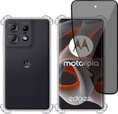 Hoesje + Privé Screenprotector geschikt voor Motorola Edge 50 Pro – Privacy Folie- Case Transparant