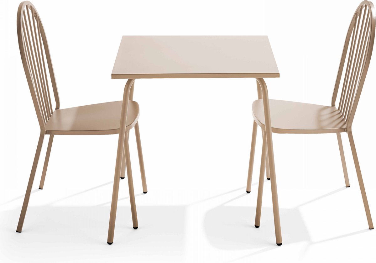 Oviala - Set van tuintafel en 2 bistrostoelen van taupekleurig staal - Palavas