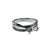 Ring Dames - Gepolijst RVS - Ring met Ster en Glimmende Zirkonia Steentjes - Brede Ring
