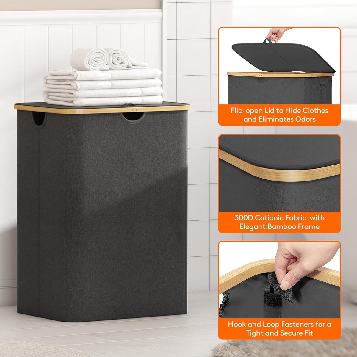 LIVILO - Panier à Linge - 3 Compartiments avec Couvercle - Pliable - 120 Litres