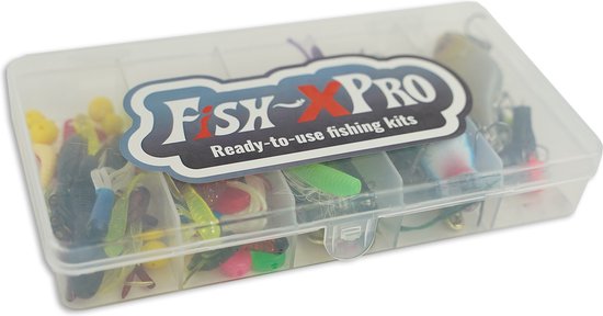 Fish-Xpro - Set d'accessoires pour poissons prédateurs 88 pièces - avec boîte de rangement - Twisters - Shads - Chevilles - Spinners - Cuillères - Têtes de gabarit - Matériel de pêche - Boîte à matériel