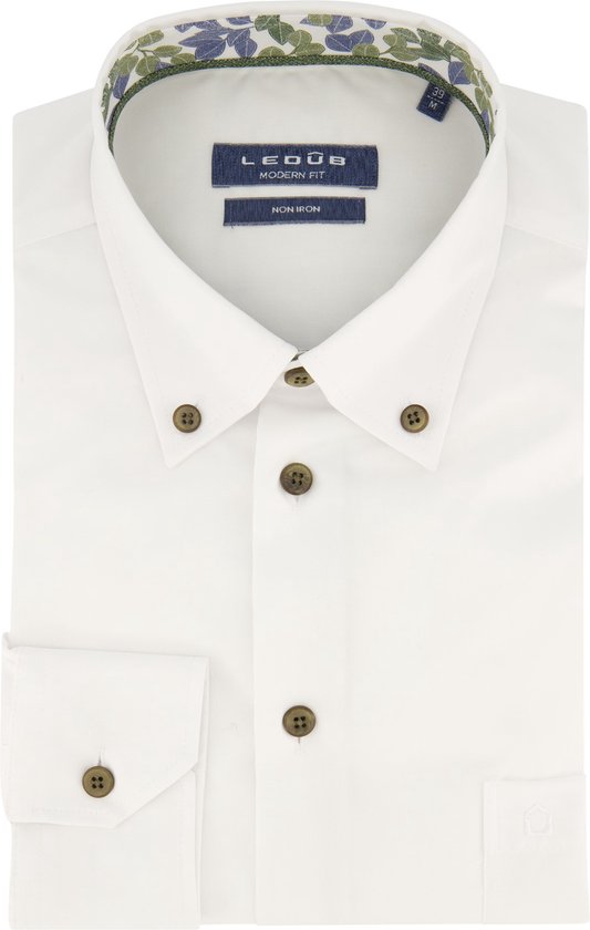 Ledub modern fit overhemd - wit (contrast) - Strijkvrij - Boordmaat: