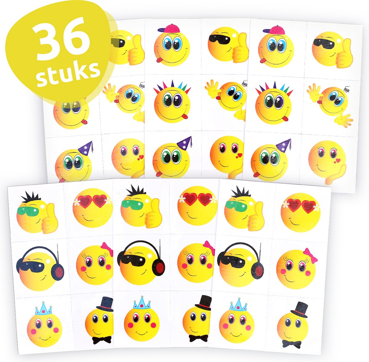 Isa's Friends® - Tattoo's kinderen 36 stuks - Uitdeelcadeau Smileys - Traktatie - Tijdelijke tattoo - Plak tattoo's