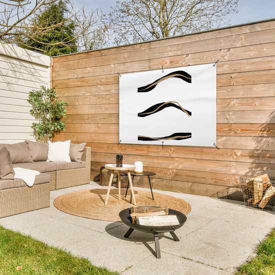 Tuinposter 120x80 cm - Tuindecoratie Lijn - Zwart - Design - Poster voor in de tuin - Buiten decoratie - Schutting tuinschilderij - Tuindoek muurdecoratie - Wanddecoratie balkondoek
