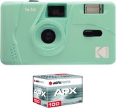 KODAK Pack M35 Argentique + Pellicule 100 ASA - Appareil Photo Kodak Rechargeable 35mm Mint Green, Objectif Grand Angle Fixe, Viseur optique , Flash Intégré + Pellicule APX 100, 36 poses