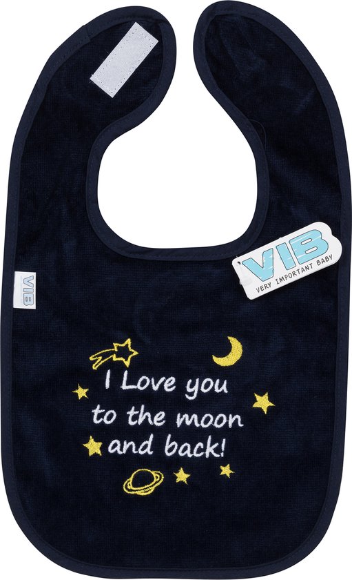 VIB® - Slabbetje Luxe velours - I Love You to the moon and back! (Navy) - Babykleertjes - Slabbetjes - zwangerschap aankondiging - baby aankondiging van VIB® — afbeelding 2