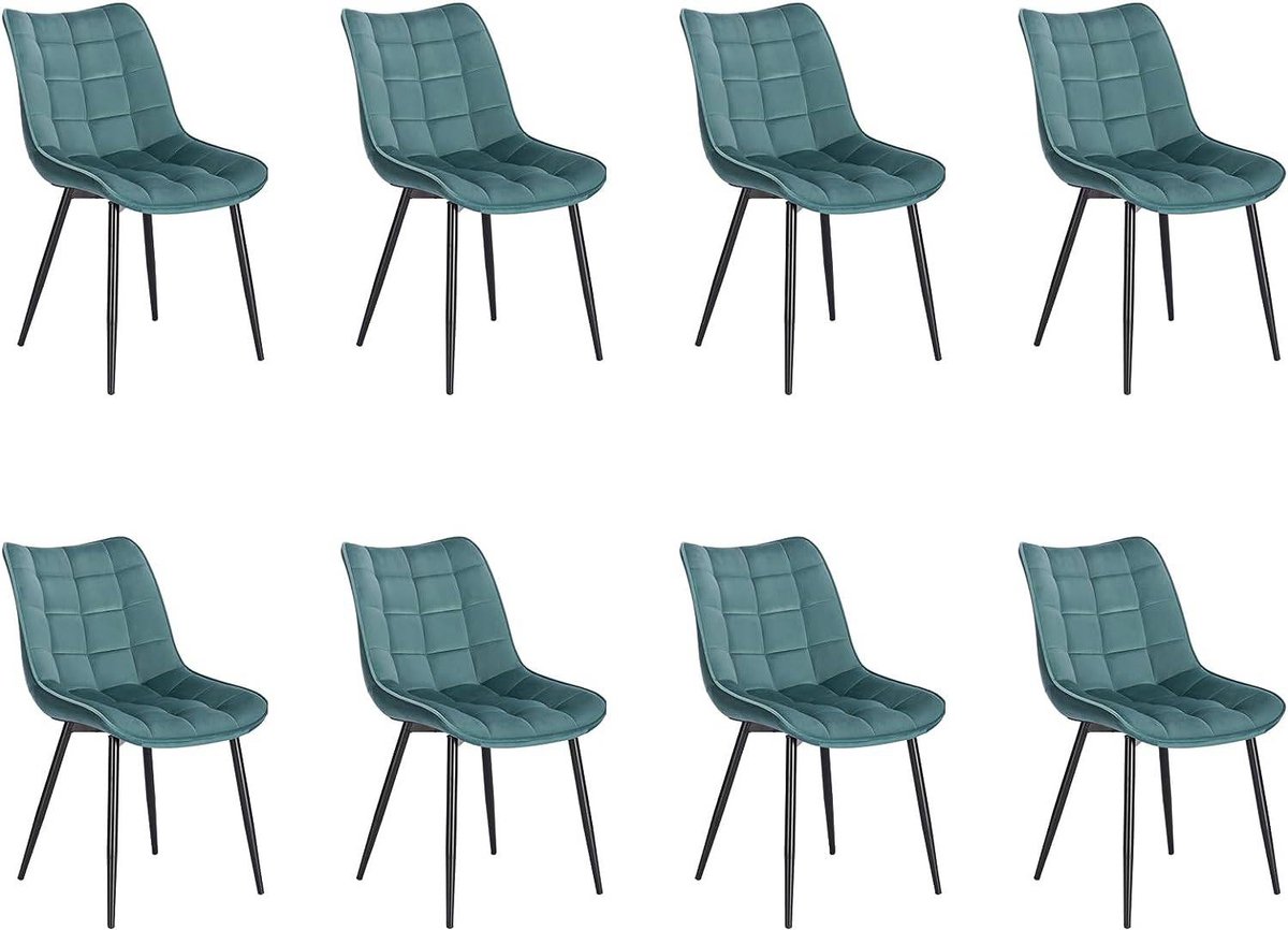 Set van 8 eetkamerstoelen - fluwelen stoelen - turquoise stoelen - ergonomisch ontwerp - d