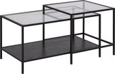 Salontafel Bronx Glas Zwart Set van 2 - Giga Living