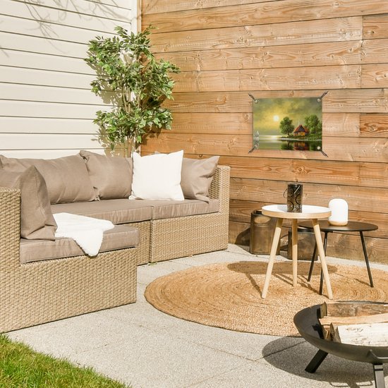 Tuin decoratie Schilderij - Olieverf - Huis - Natuur - Water - 40x30 cm - Tuindoek - Buitenposter