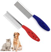 dieren kam Vlooienkam voor katten, kattenkam, langharig, kam voor honden, kam voor honden, kam voor honden, kam voor katten, lange haren, middelgroot, 2 stuks, rood + blauw