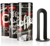 3x koffiepadbox en 1x padlifter - metalen blikje voor koffiepads - opbergdoosje met deksel voor koffie, thee, koekjes - decoratief blikje in modern vintage design (4-delige set - zwart)