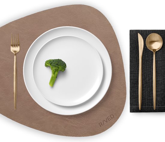 Napperons Raved - Set de 6 pièces - Taupe - Aspect cuir - Plastique - Ovale - Table à manger - Sous-couche - Hydrofuge