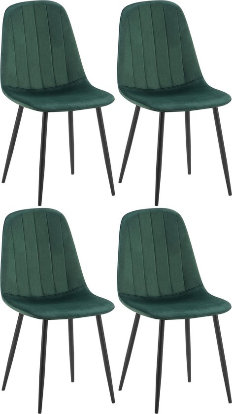 CLP Baxter Set van 4 eetkamerstoelen - Metalen frame - Zonder armleuning - Velvet - Fluweel - groen