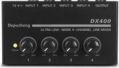 DX400 Ultra-ruisarme 4-kanaals lijnmixer voor submixen, mini-audiomixer, voor microfoons, gitaren, bas, keyboards, mixers, instrumenten
