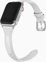 Slanke Leren Band - Wit - Voor 42mm - 44mm - 45mm - 49mm Apple Watch - Dunne elegante echt lederen smartwatchband geschikt voor iWatch Ultra 1/2 Series 9 8 7 6 5 4 3 2 1 SE grote modellen