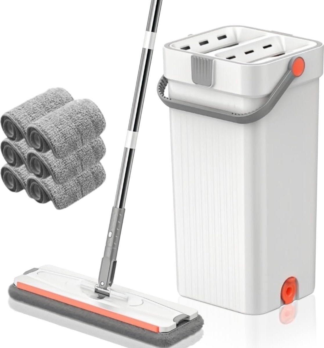 Goedkoopste Dweilemmer afdruiprek met 6 pads dubbele afdruiprek voor het reinigen van vloeren, tegels, houten vloeren, ergonomische handgreep, stofvanger, raam, dweil, emmerset