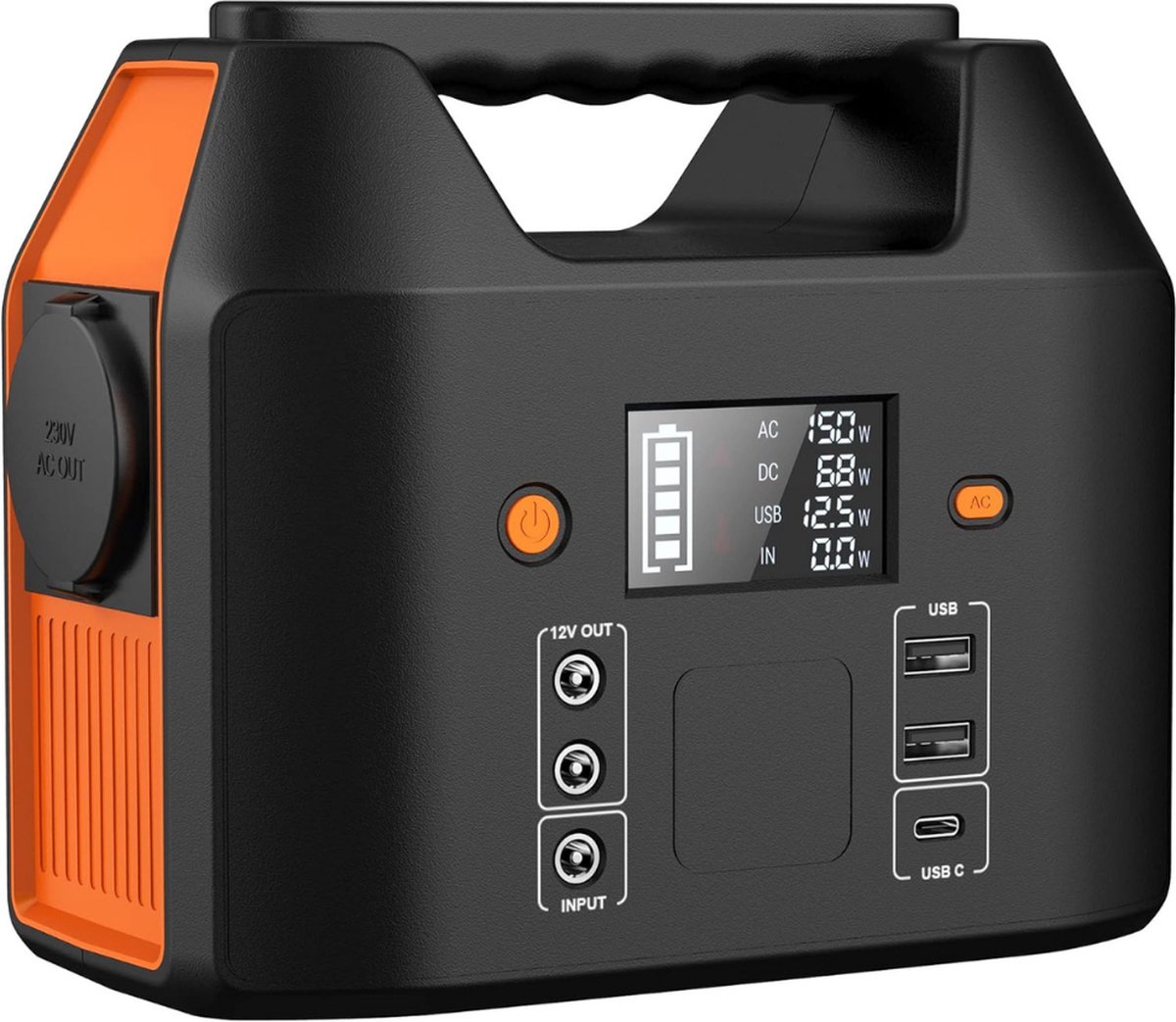 ALLGoods. Portable Power Station Generator – Powerstation 230V – Powerbank 150W – Stroomgenerator met Slim LCD-Scherm – met Zaklamp – Aggregaat Noodstroom – 27000mAh Rood Zwart