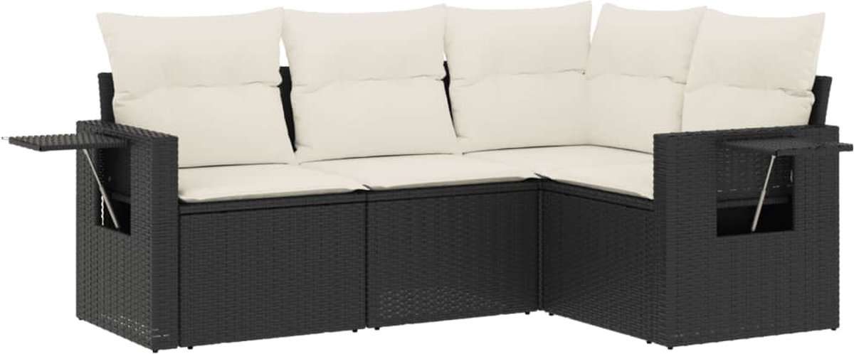 VidaXL 4-delige Loungeset met kussens poly rattan zwart