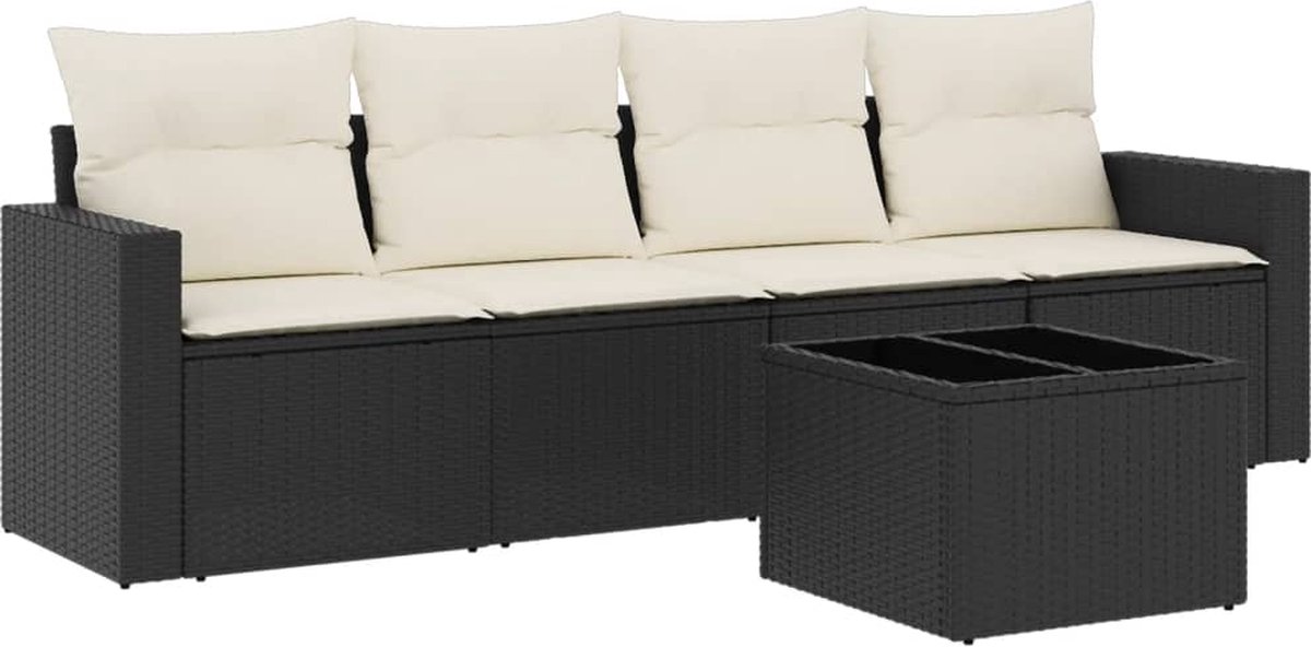 vidaXL 5-delige - Loungeset - met - kussens - poly - rattan - zwart