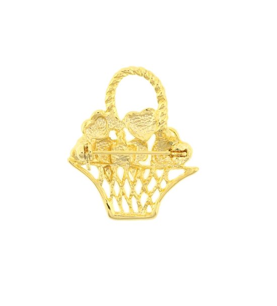 Behave® Broche panier avec coeurs couleur or 3,3 cm