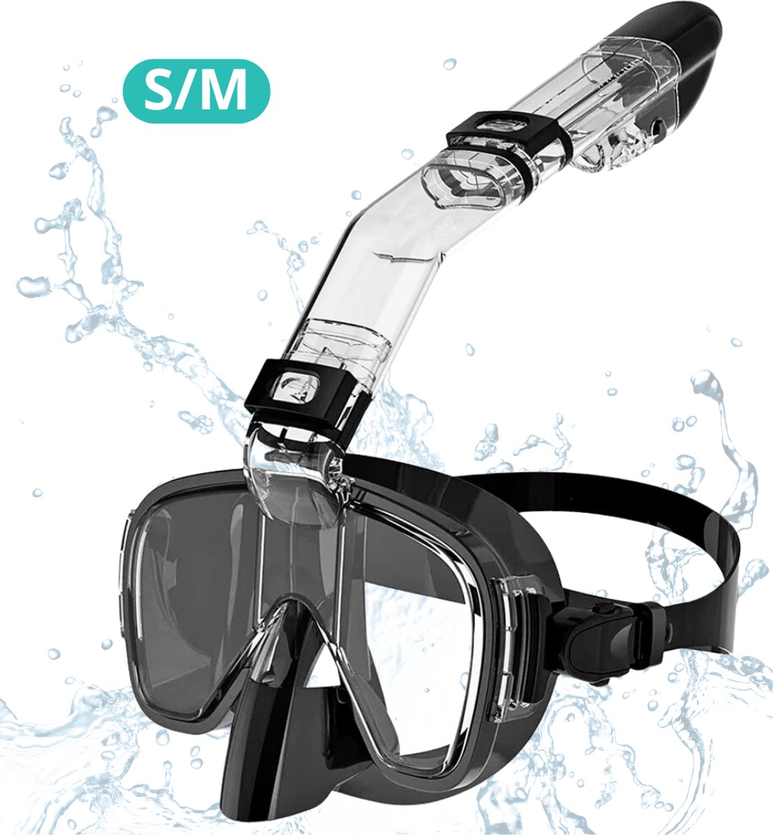 Actania Snorkelmasker - Volwassenen - Snorkel - Snorkelset - Duikbril - Full Face - S/M - Zwart