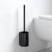 Toiletborstelset van metaal zwart mat gepoedercoat en kunststof grijs, wandmontage, wc-borstel met houder voor badkamer en gastentoilet, wc-borstel, plan selectie