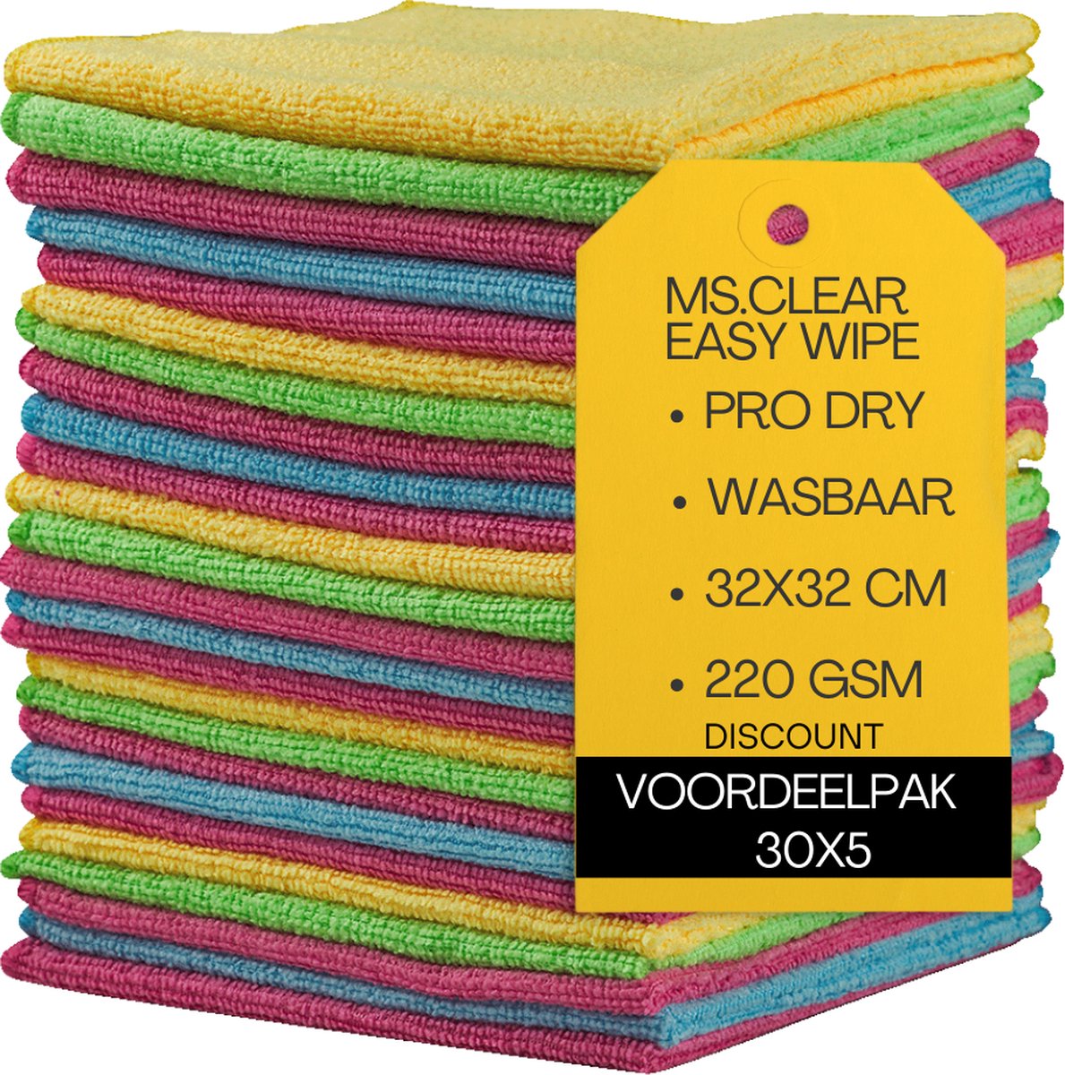 Goedkoopste Ms.Clear EasyWipe - Microvezeldoekjes - Set van 30x5 Schoonmaakdoekjes 32x32cm - Wasbaar - 220gsm - De meest Veelzijdige en Efficiënte poetsdoeken