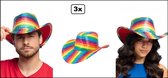 3x Hoed Party regenboog pailletten - Luxe rainbow cowboy hoed - Pride festival thema feest party fun