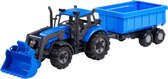 Cavallino Tractor met Lader en Aanhang Kiepwagen Blauw, Schaal 1:32