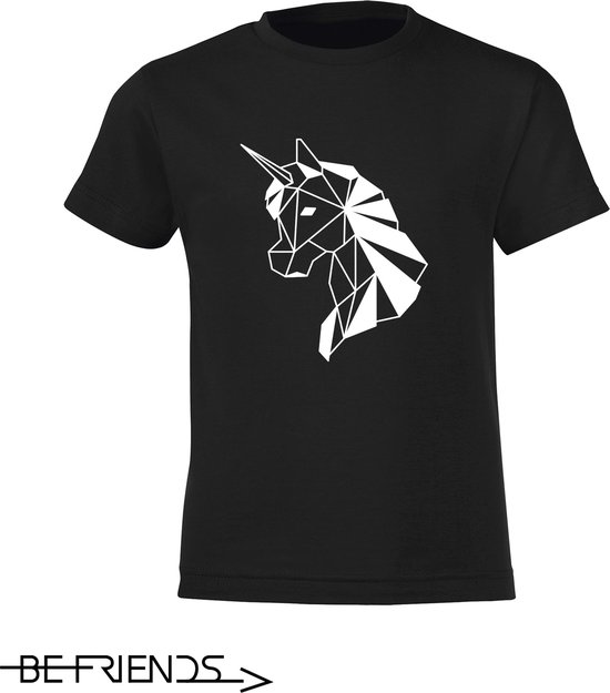 Be Friends T-Shirt - Unicorn - Kinderen - Zwart - Maat 2 jaar