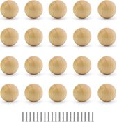Set de 20 boutons de meuble, poignées de tiroir en forme de boule en bois, poignées d'armoire avec vis, surface lisse, pour armoire et tiroirs