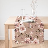 Bedrukt Velvet textiel Tafelloper - 45x135 - Lichtbruine bloemen - Runner - De Groen Home