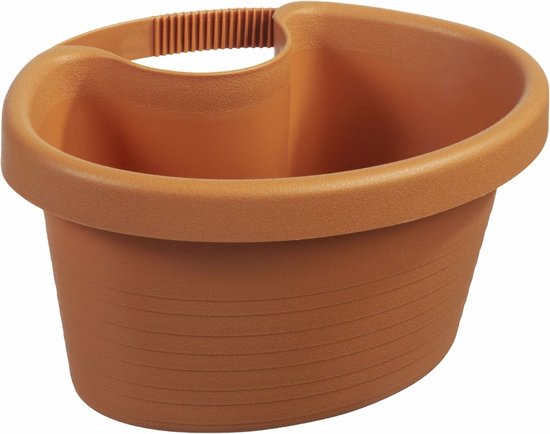 Pot brun en plastique nervuré avec une anse, 27x23x14cm
