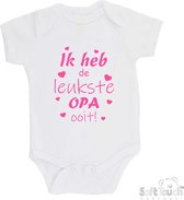 100% katoenen Romper "Ik heb de leukste OPA ooit!" Vaderdag Meisjes Katoen Wit/roze Maat 56/62