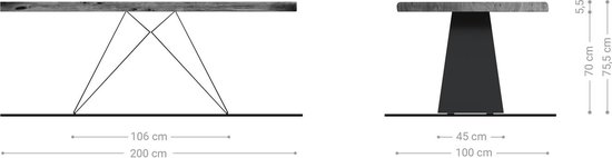 Table à manger Edge acacia platine 200x100 XL structure en V acier plat noir table à manger Live Edge