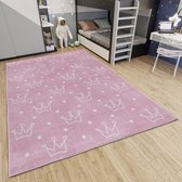 Flycarpets Adventures Roze Kindervloerkleed Kroon - Vloerkleed Kinderkamer / Babykamer - Speeltapijt - 160x235 cm