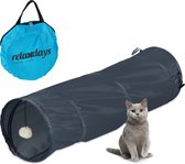 Relaxdays kattentunnel - 90 cm - polyester - met speeltje - speeltunnel katten - rond - grijs