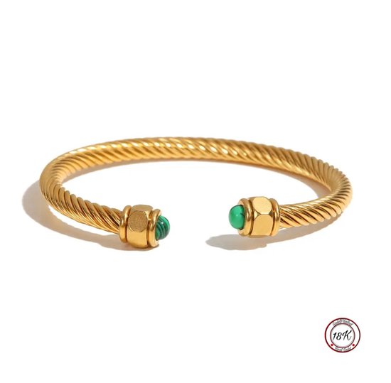 Soraro Gold Bangle Groene Natuursteen | 18K Golplated | Armband | Natuursteen | Dames Armband | Vrouwen Armband | Elegante Armband | Cadeau Voor Haar | Verjaardag Cadeau