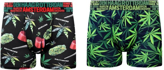 Holland Sous-vêtements 2-Pack City Boxers "Happiness - Cannabis " Taille - XXL