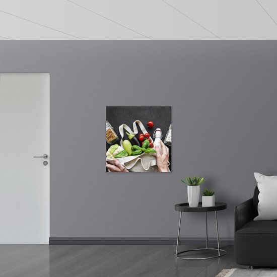 Vlag - Tas - Groente - Fruit - Olie - Pasta - 80x80 cm Foto op Polyester Vlag