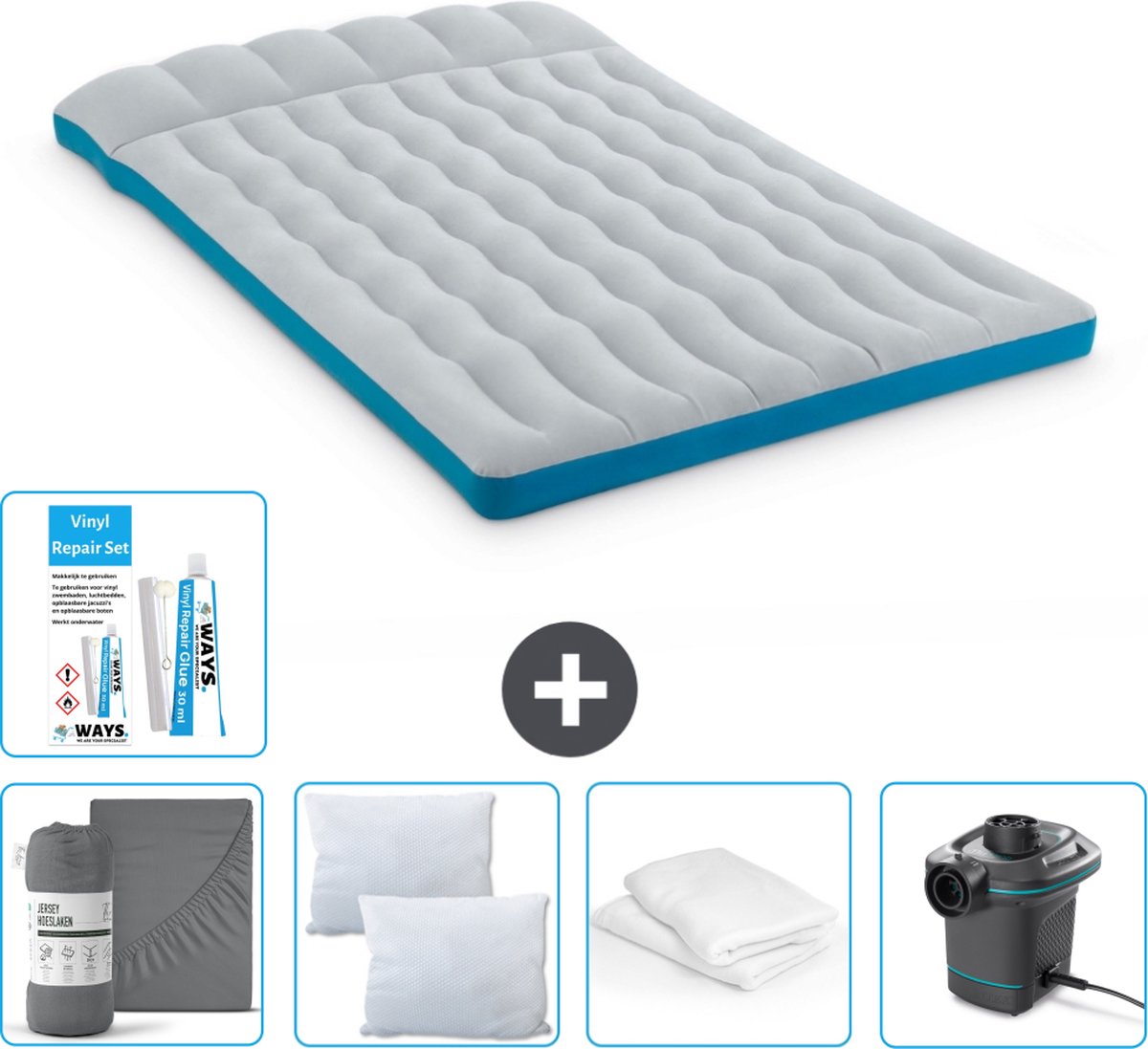 Intex Campingmat - 2-Persoons - 127 x 193 x 24 cm - Blauw - Inclusief Accessoires CB10