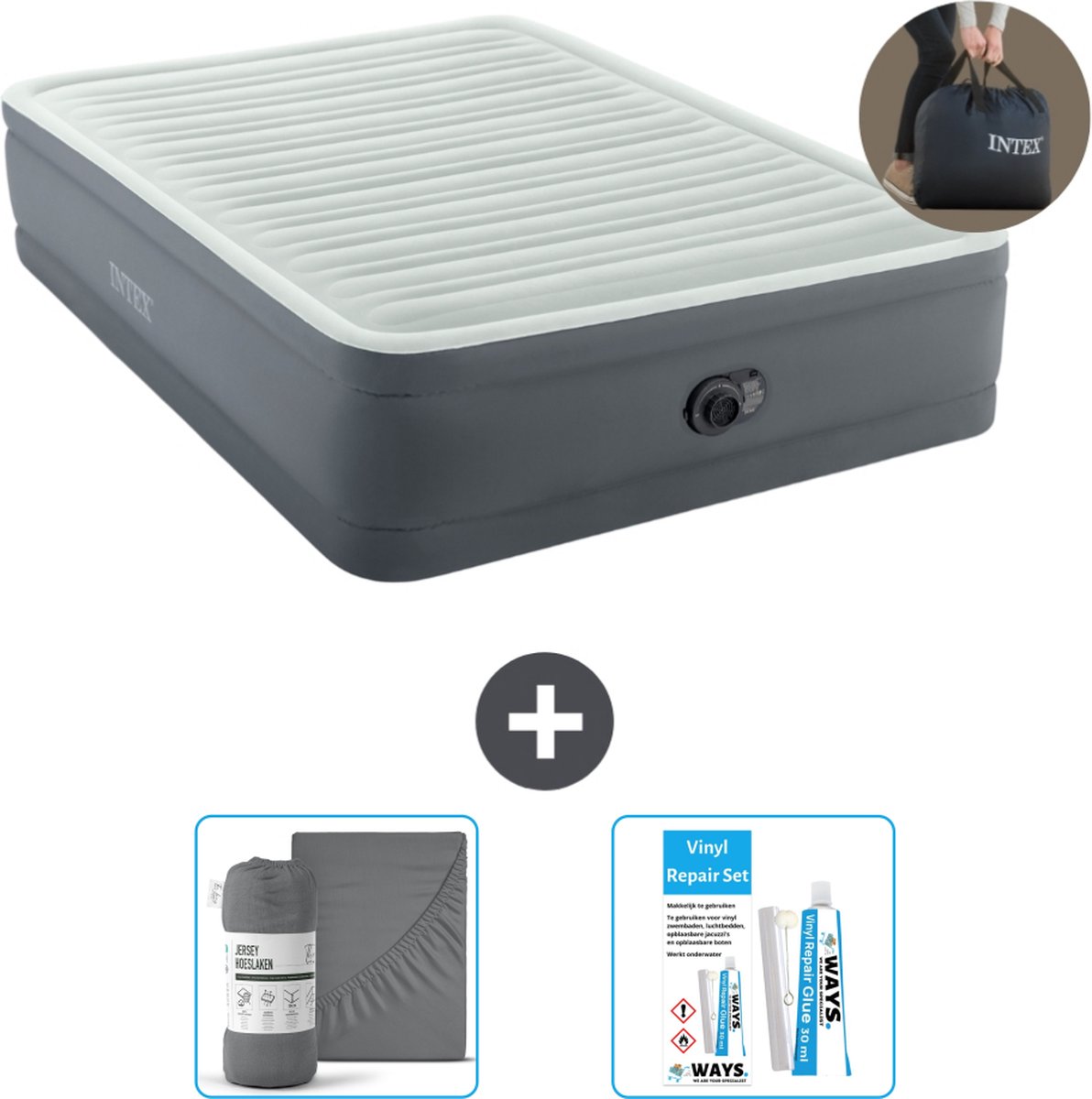 Intex Luchtbed - 2-Persoons - 152 x 203 x 46 cm - Grijs - Inclusief pomp - Accessoires