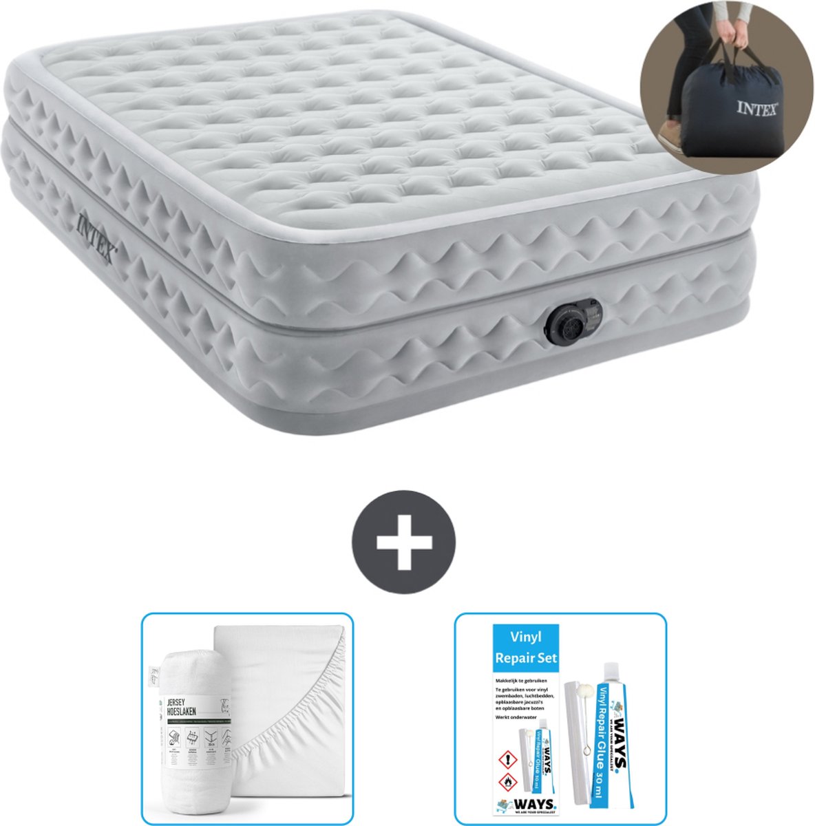 Intex Luchtbed - 2-Persoons - 152 x 203 x 51 cm - Grijs - Inclusief pomp - Accessoires CB16
