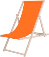 Springos Strandstoel - Verstelbaar - Beukenhout - Hangemaakt - Oranje