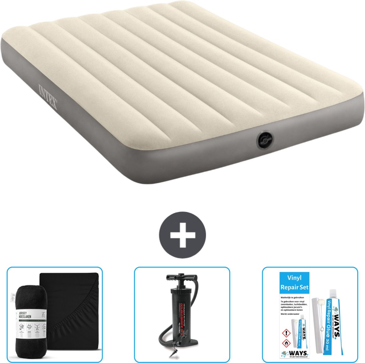 Intex Luchtbed - Twijfelaar - 137 x 191 x 25 cm - Beige - Inclusief Accessoires CB7