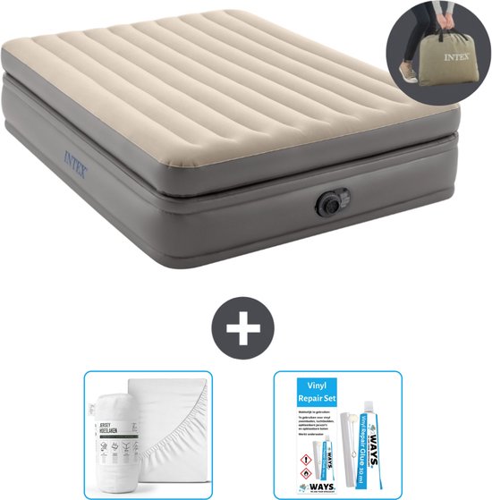 Intex Luchtbed - 2-Persoons - 152 x 203 x 51 cm - Grijs - Inclusief pomp - Hoeslaken en Reparatieset