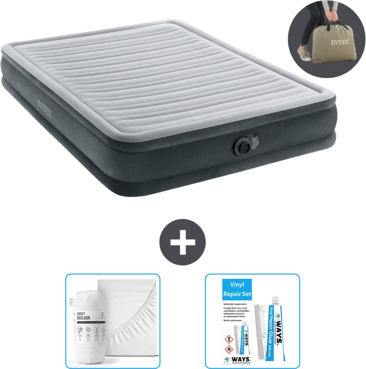 Intex Luchtbed - 2-Persoons - 152 x 203 x 33 cm - Grijs - Inclusief pomp - Accessoires CB16