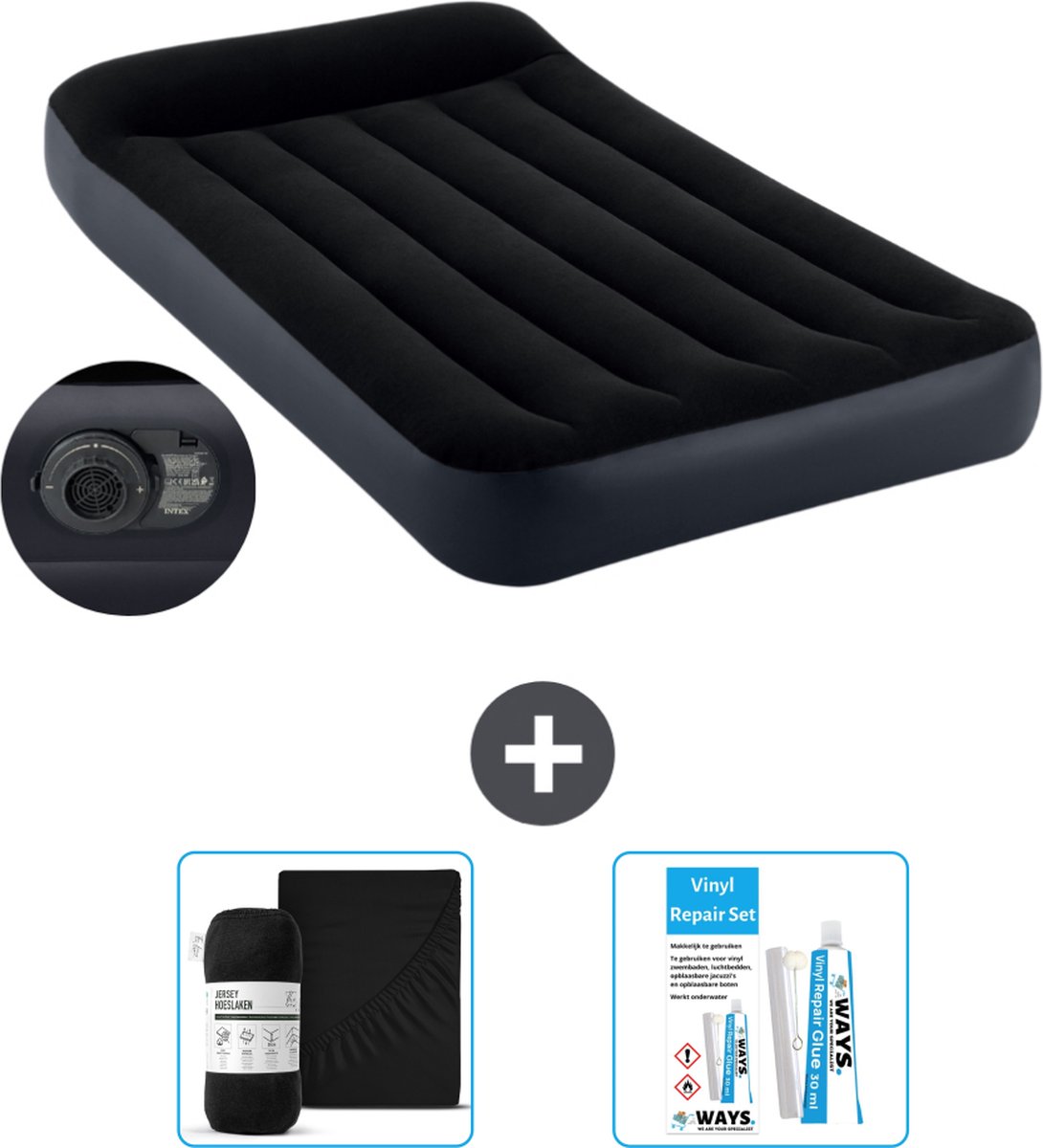 Intex Luchtbed - 1-Persoons - 99 x 191 x 25 cm - Blauw - Inclusief pomp - Accessoires CB18