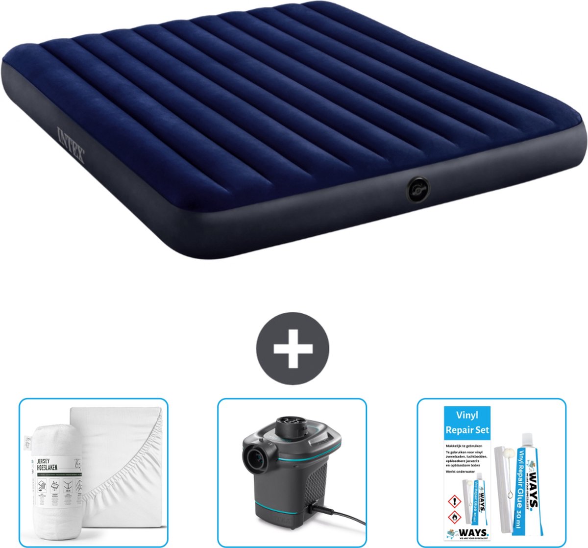 Intex Luchtbed - 2-Persoons - 183 x 203 x 25 cm - Blauw - Inclusief Accessoires CB4