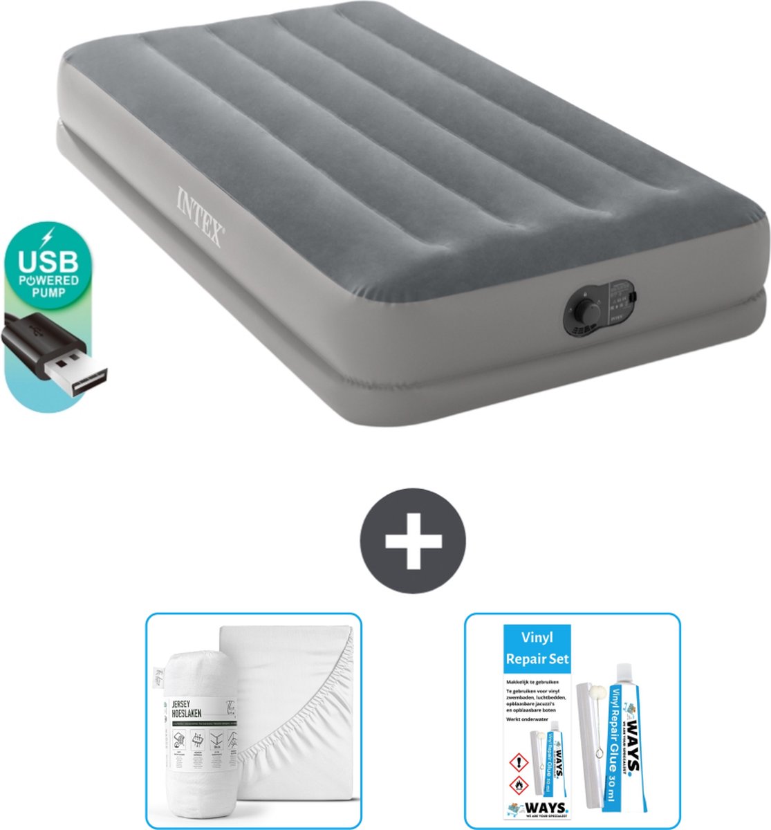 Intex Luchtbed - 1-Persoons - 99 x 191 x 30 cm - Grijs - Inclusief pomp - Accessoires CB16